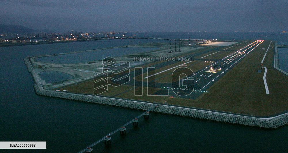 Kobe's new airport lit up
