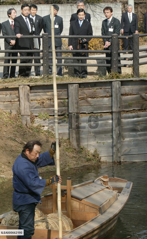 Crown Prince Naruhito visits historical waterway site