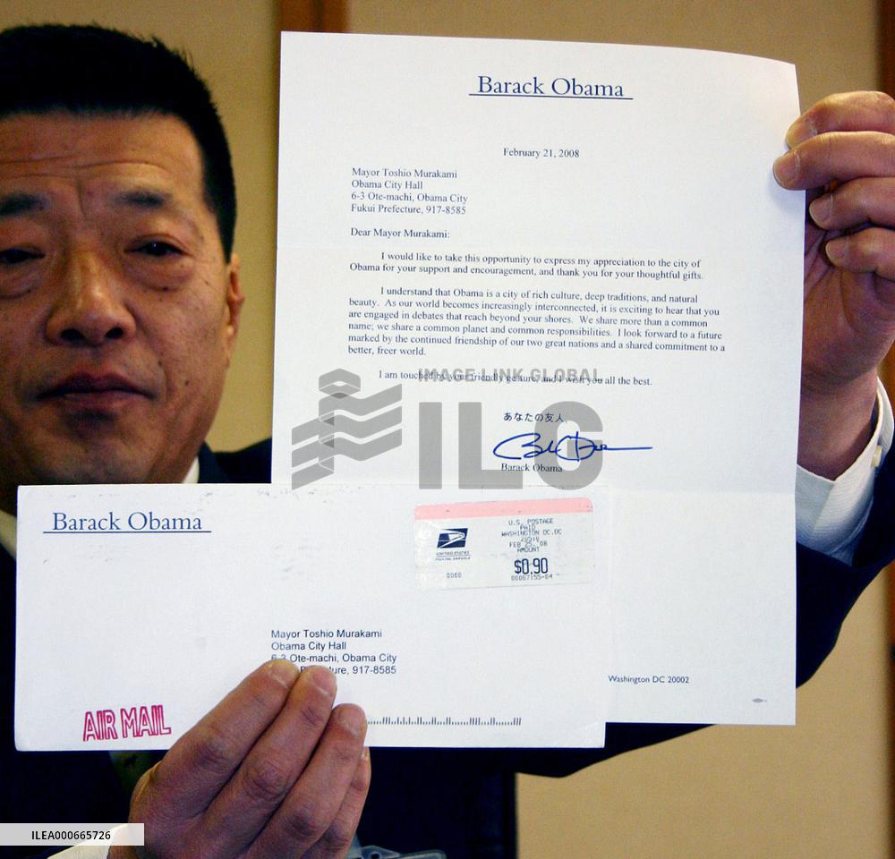 Obama city receives letter from U.S. presidential hopeful Obama
