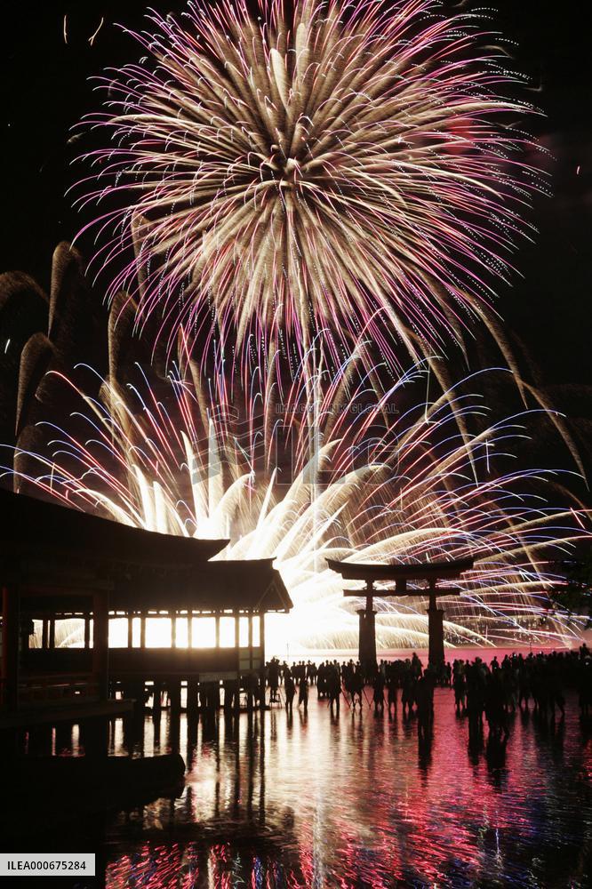 Fireworks at Itsukushima Shrine in Hiroshima