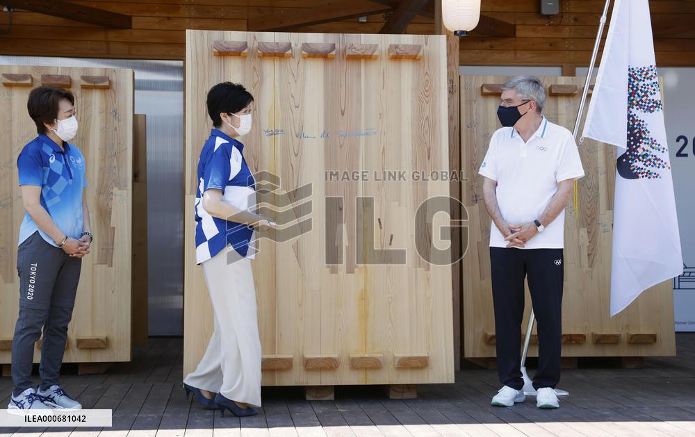 Tokyo Gov. Koike at athletes' village for Olympics