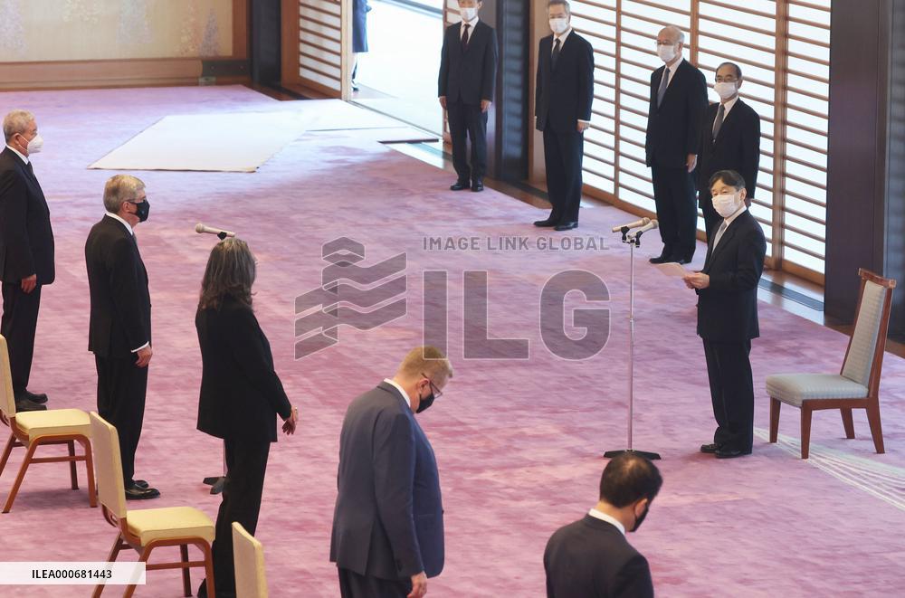 Japan Emperor Naruhito meets IOC chief Bach