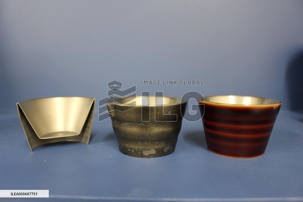 A sake cup processed by Takakuwa Seisakusho (left: cross section)