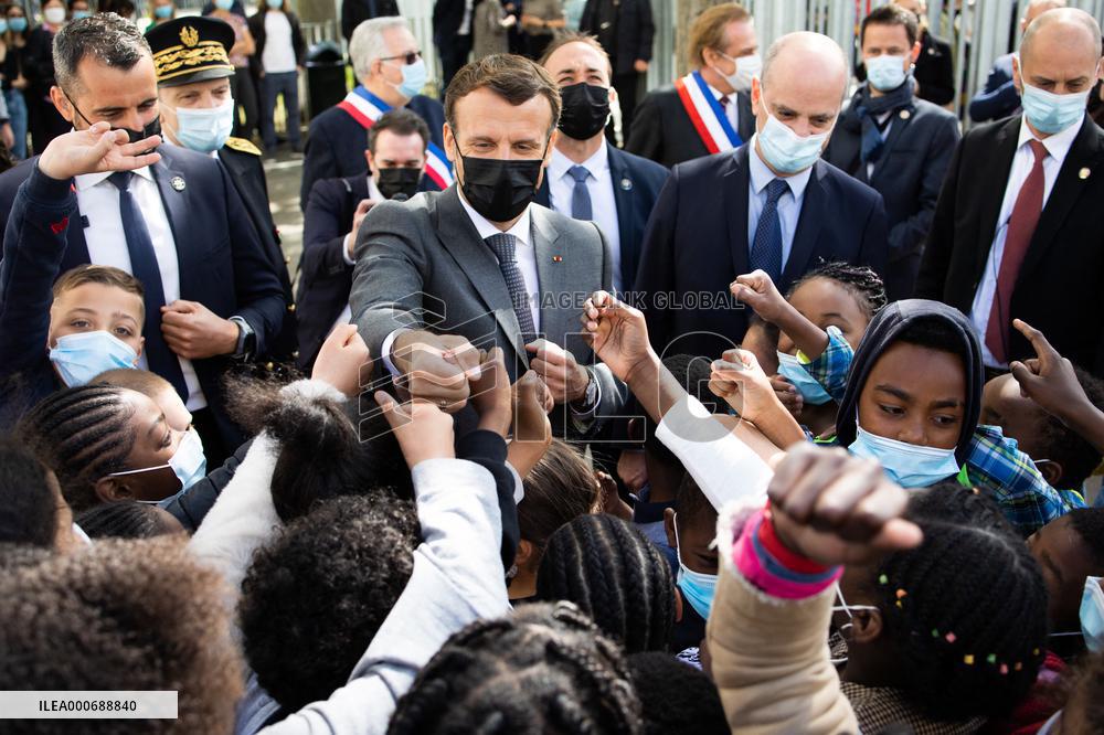 Emmanuel Macron Visits A Primary School - Melun