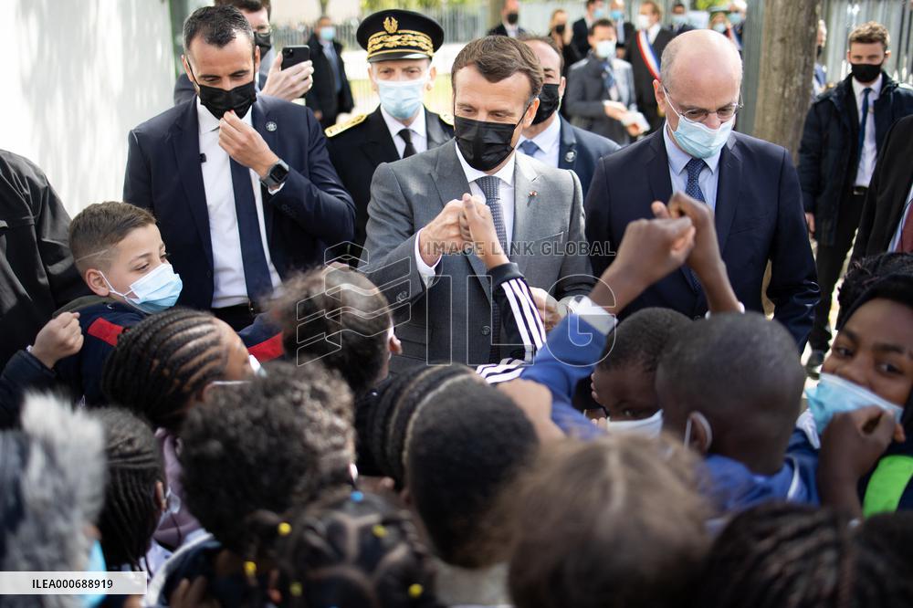 Emmanuel Macron Visits A Primary School - Melun
