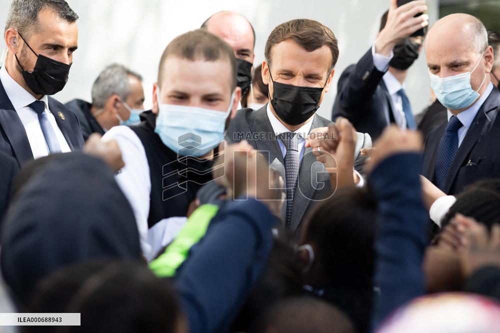 Emmanuel Macron Visits A Primary School - Melun