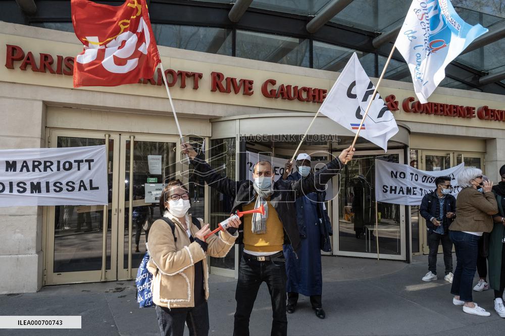 Protest outside the Marriott hotel  - Paris