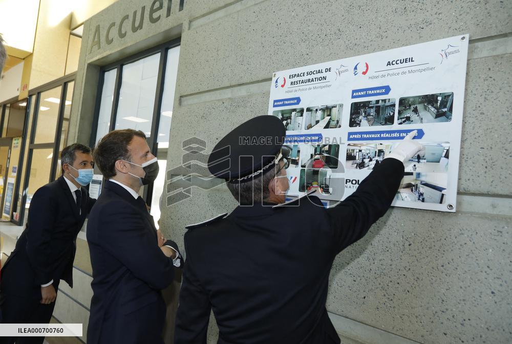 Macrons Security And Policing Focused Visit - Montpellier