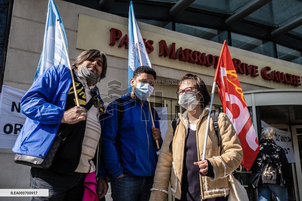 Protest outside the Marriott hotel  - Paris
