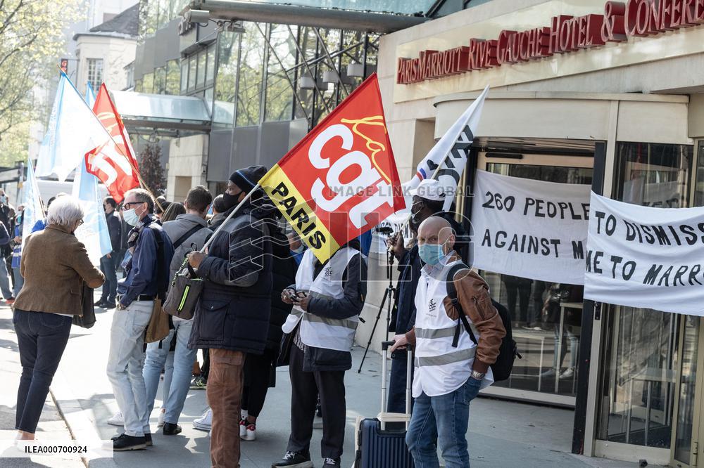 Protest outside the Marriott hotel  - Paris