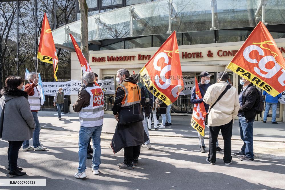 Protest outside the Marriott hotel  - Paris