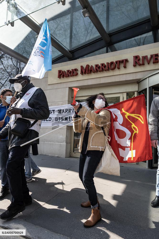 Protest outside the Marriott hotel  - Paris