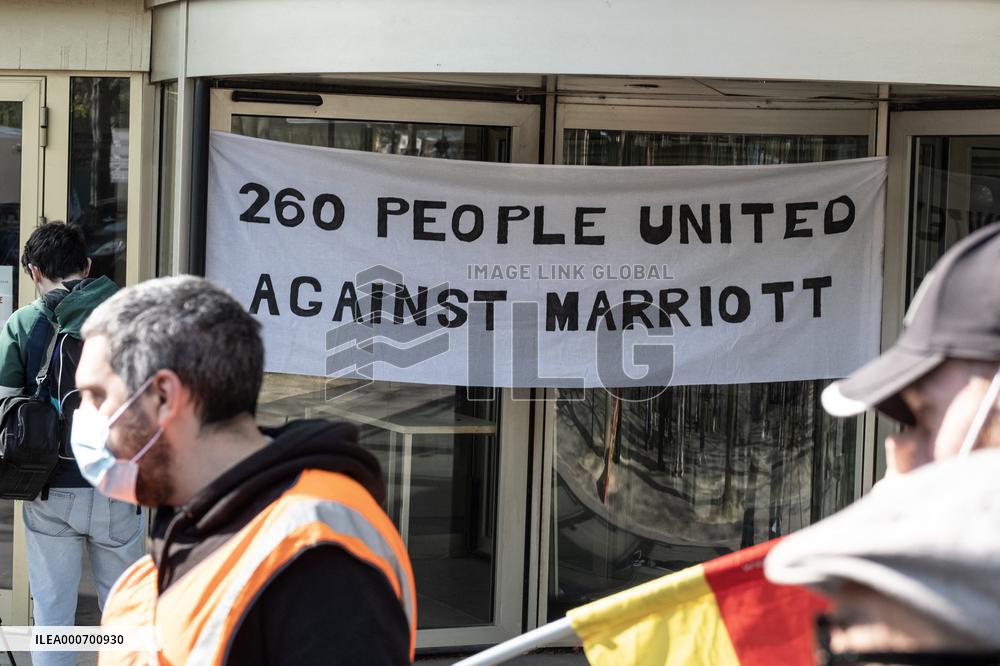 Protest outside the Marriott hotel  - Paris