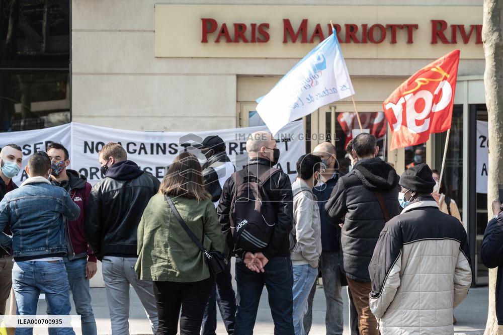 Protest outside the Marriott hotel  - Paris