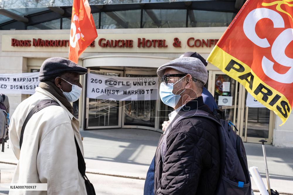 Protest outside the Marriott hotel  - Paris