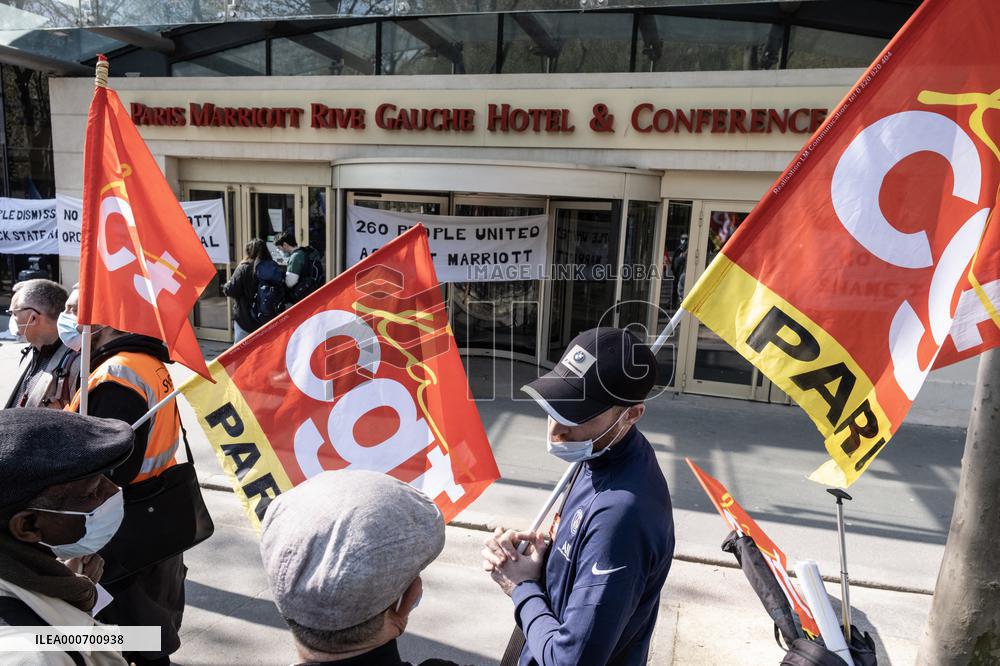 Protest outside the Marriott hotel  - Paris