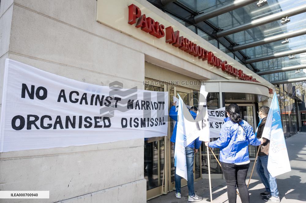 Protest outside the Marriott hotel  - Paris