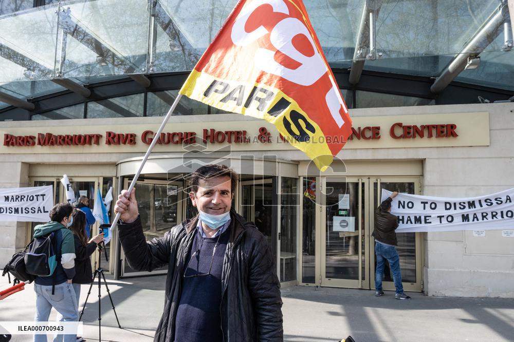 Protest outside the Marriott hotel  - Paris