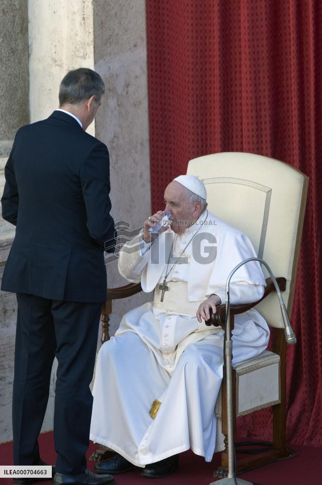 Pope Francis arrives for his weekly general audience