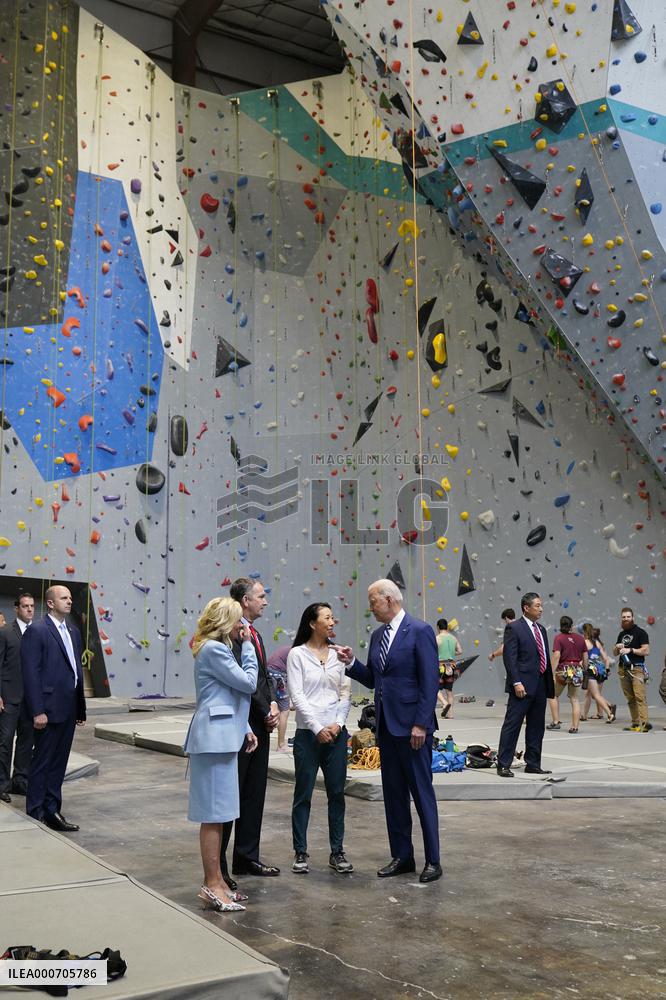 Biden and Northam Visit Sportrock CLlimbing Centern Alexandria, Virginia