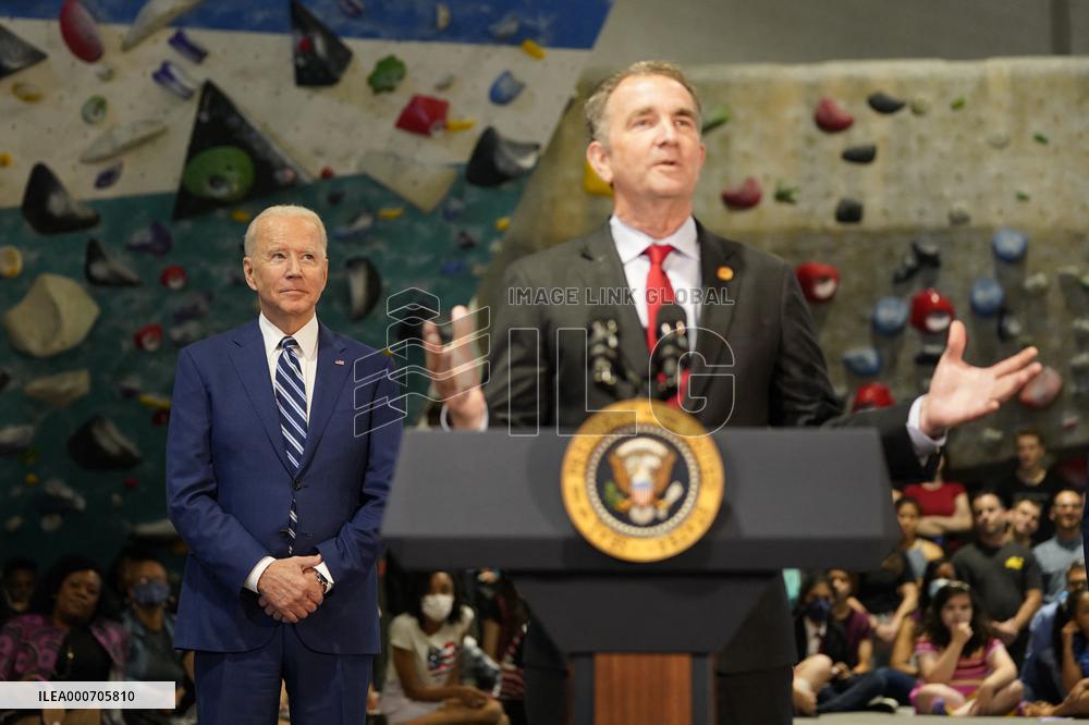 Biden and Northam Visit Sportrock CLlimbing Centern Alexandria, Virginia