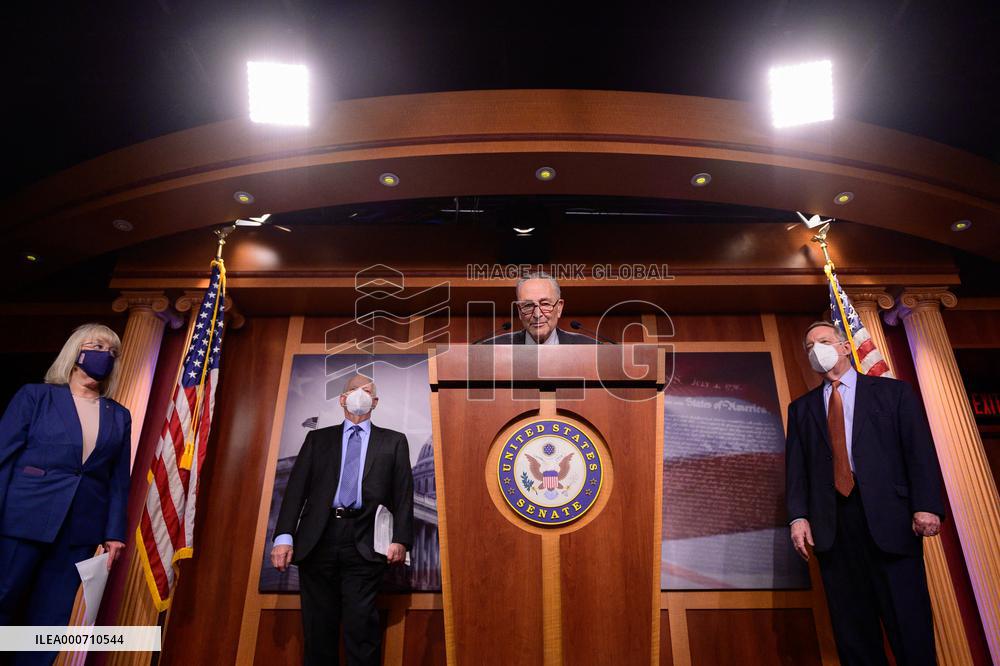 Senate Democrats Hold A Press Conference On Capitol Hill