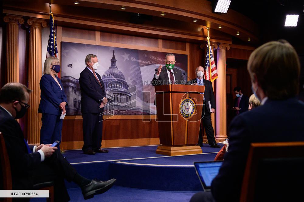 Senate Democrats Hold A Press Conference On Capitol Hill