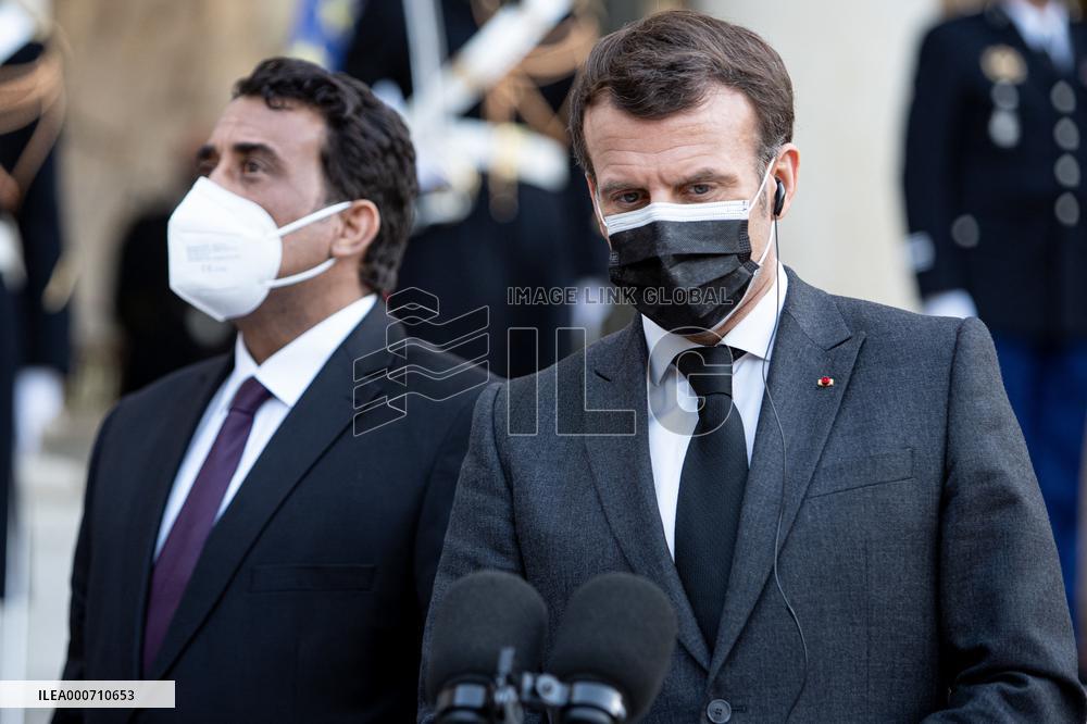 President Macron Welcomes Libyan President El-Menfi - Paris