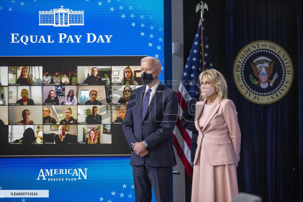 US President Joe Biden participates in an event to mark Equal Pay Day