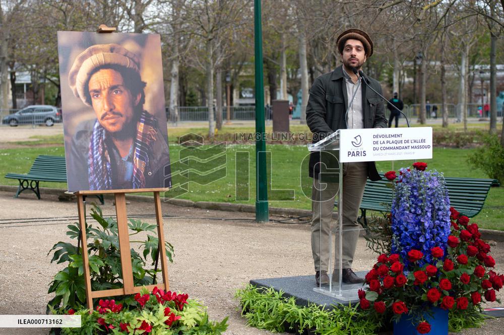Commemorative plaque in honor of the Afghan commander Ahmad Shah Massoud - Paris