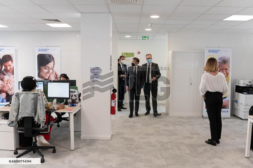 Macron visits a Social security insurance center - Creteil