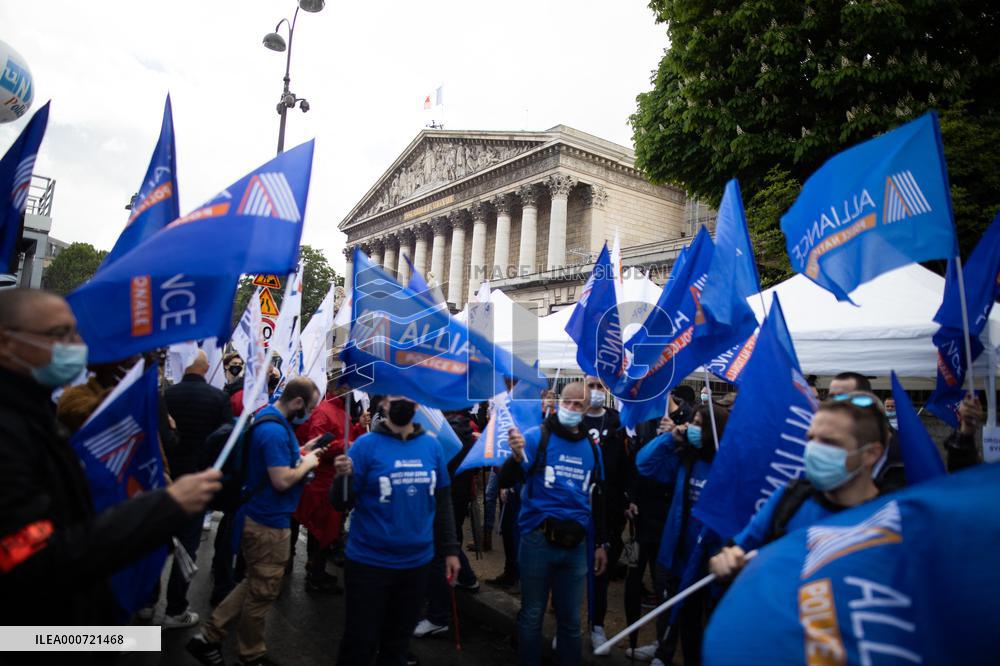 Police Rally In Front Of The National Assembly - Paris