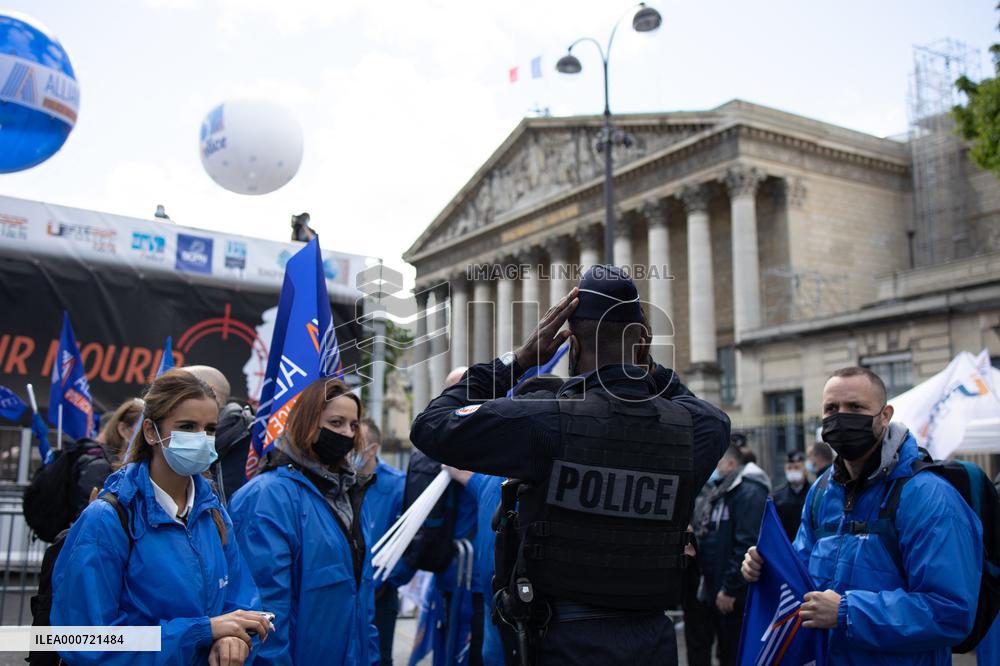 Police Rally In Front Of The National Assembly - Paris
