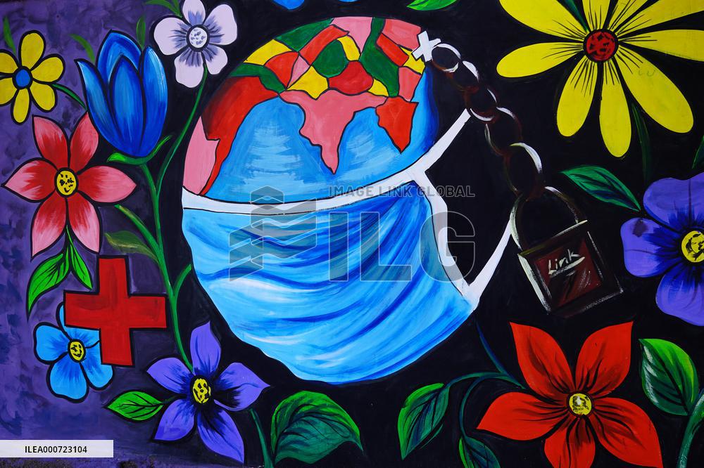 A Mural On Covid-19 Coronavirus Awarness - India