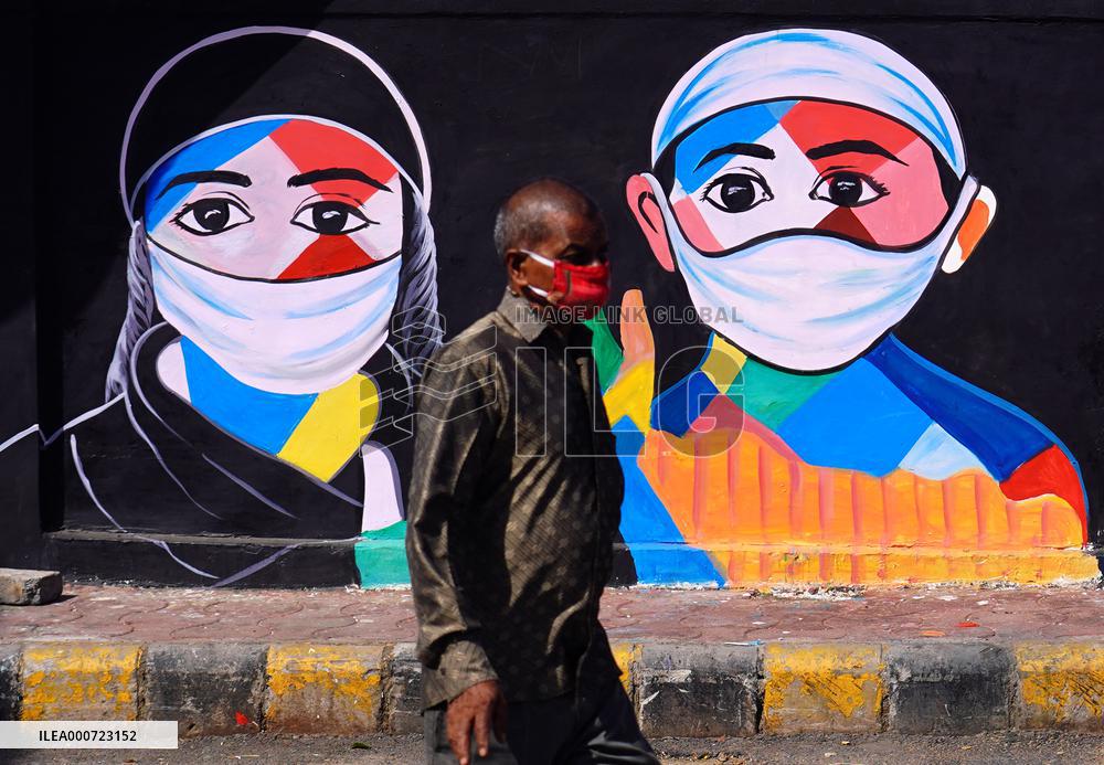 A Mural On Covid-19 Coronavirus Awarness - India