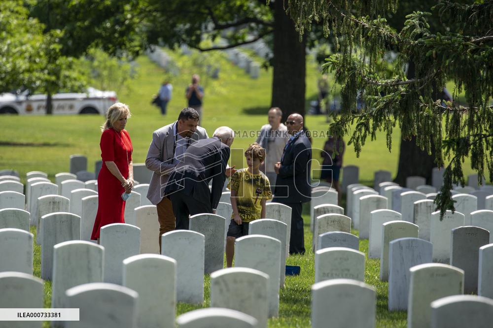 President Biden lays a wreath at Tomb of the Unknown Solider at Arlington National Cemetery