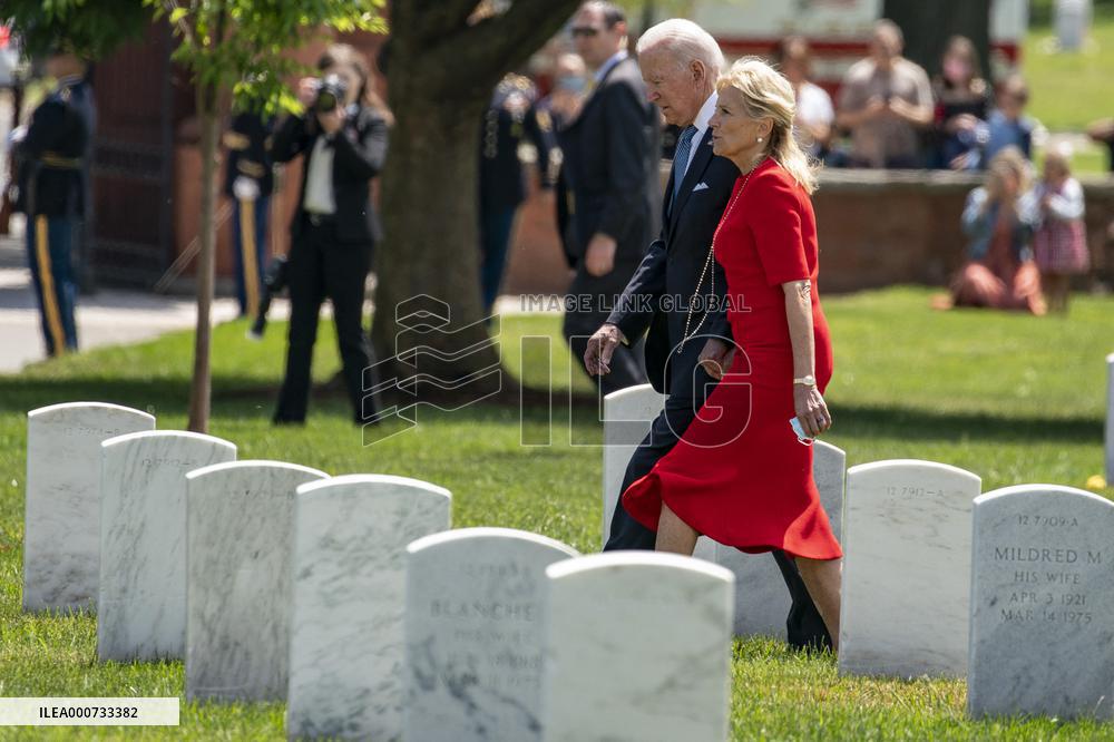 President Biden lays a wreath at Tomb of the Unknown Solider at Arlington National Cemetery