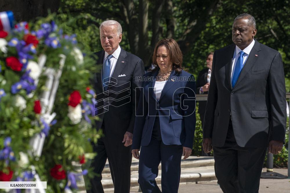 President Biden lays a wreath at Tomb of the Unknown Solider at Arlington National Cemetery