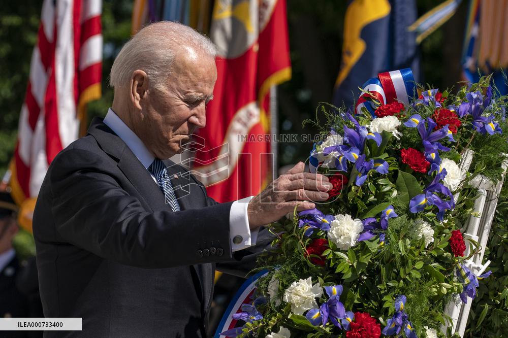 President Biden lays a wreath at Tomb of the Unknown Solider at Arlington National Cemetery