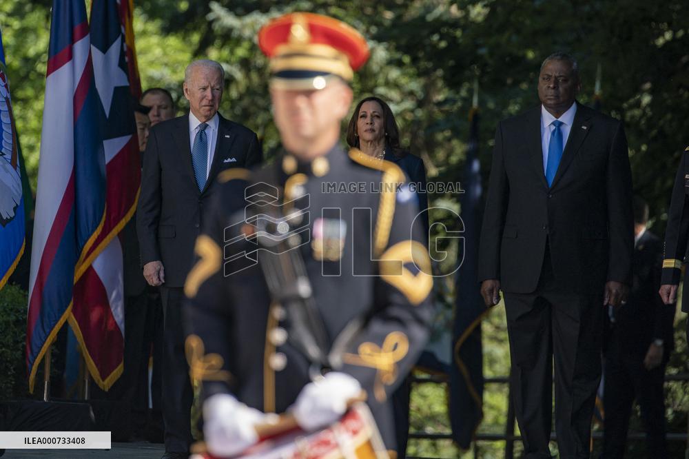 President Biden lays a wreath at Tomb of the Unknown Solider at Arlington National Cemetery