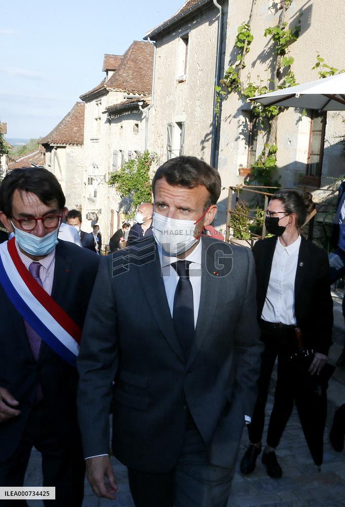 President Macron Visits Saint-Cirq-Lapopie