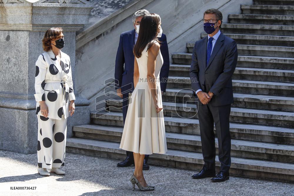 Queen Letizia During Inauguration Of Emilia Pardo Bazan Exhibition - Madrid
