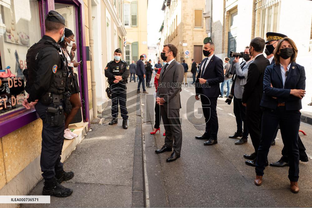 President Macron During A Day Visit In The Drome