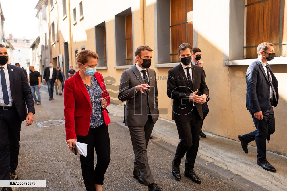 President Macron During A Day Visit In The Drome