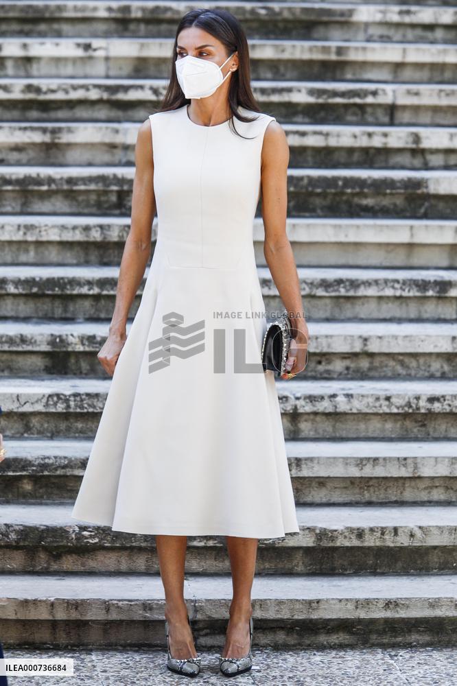 Queen Letizia During Inauguration Of Emilia Pardo Bazan Exhibition - Madrid