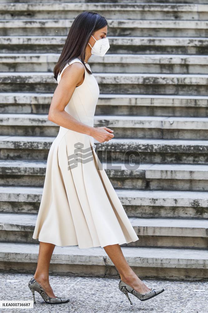 Queen Letizia During Inauguration Of Emilia Pardo Bazan Exhibition - Madrid