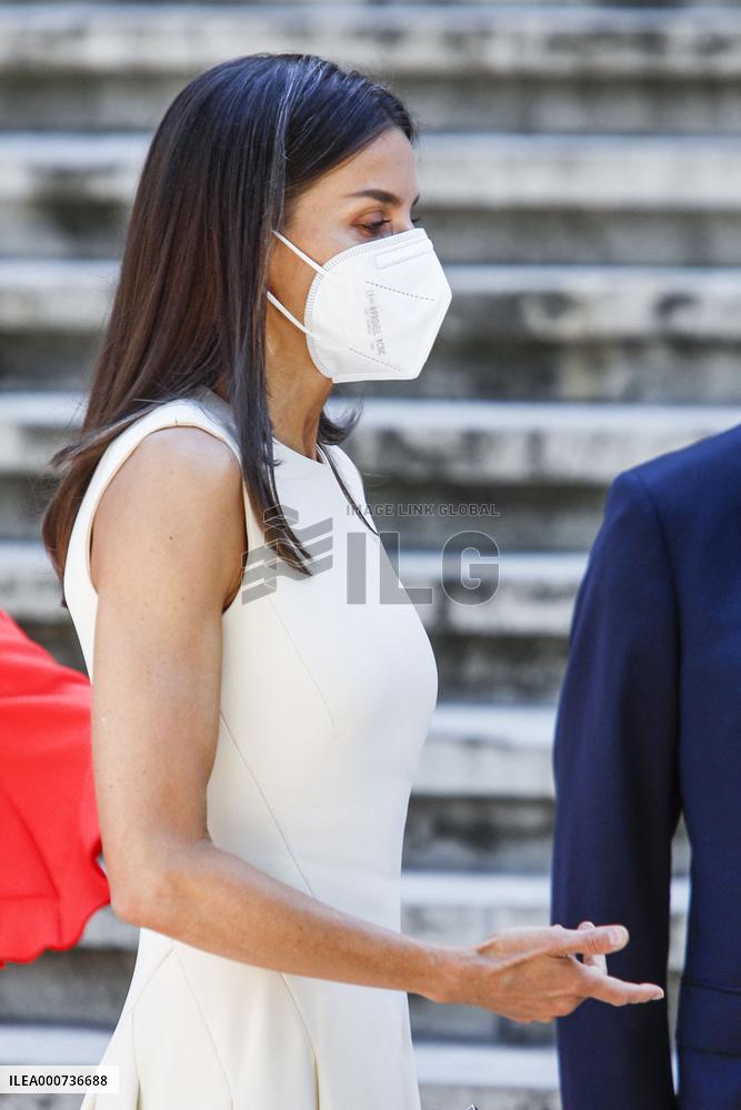 Queen Letizia During Inauguration Of Emilia Pardo Bazan Exhibition - Madrid