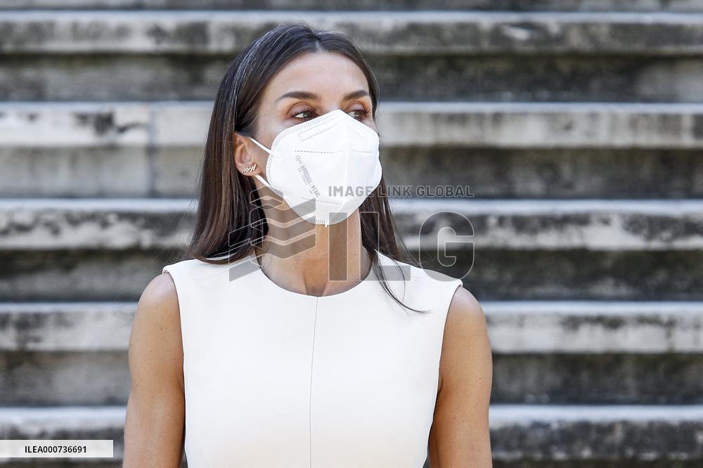 Queen Letizia During Inauguration Of Emilia Pardo Bazan Exhibition - Madrid