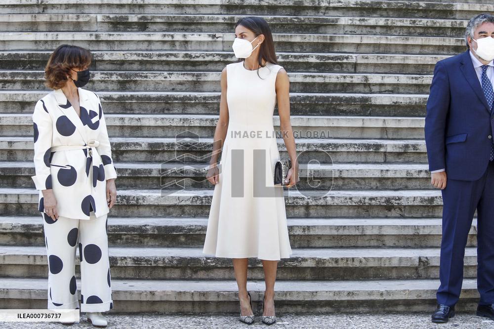 Queen Letizia During Inauguration Of Emilia Pardo Bazan Exhibition - Madrid