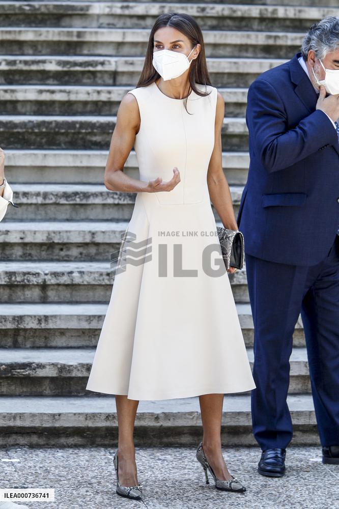 Queen Letizia During Inauguration Of Emilia Pardo Bazan Exhibition - Madrid
